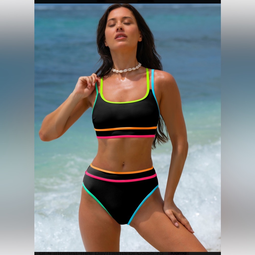 Black Bikini with Neon trim color block